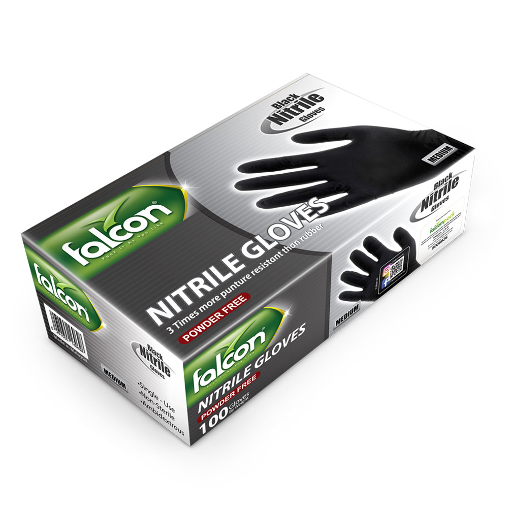 Nitrile Gloves Powder Free Medium Size, Black Colour 