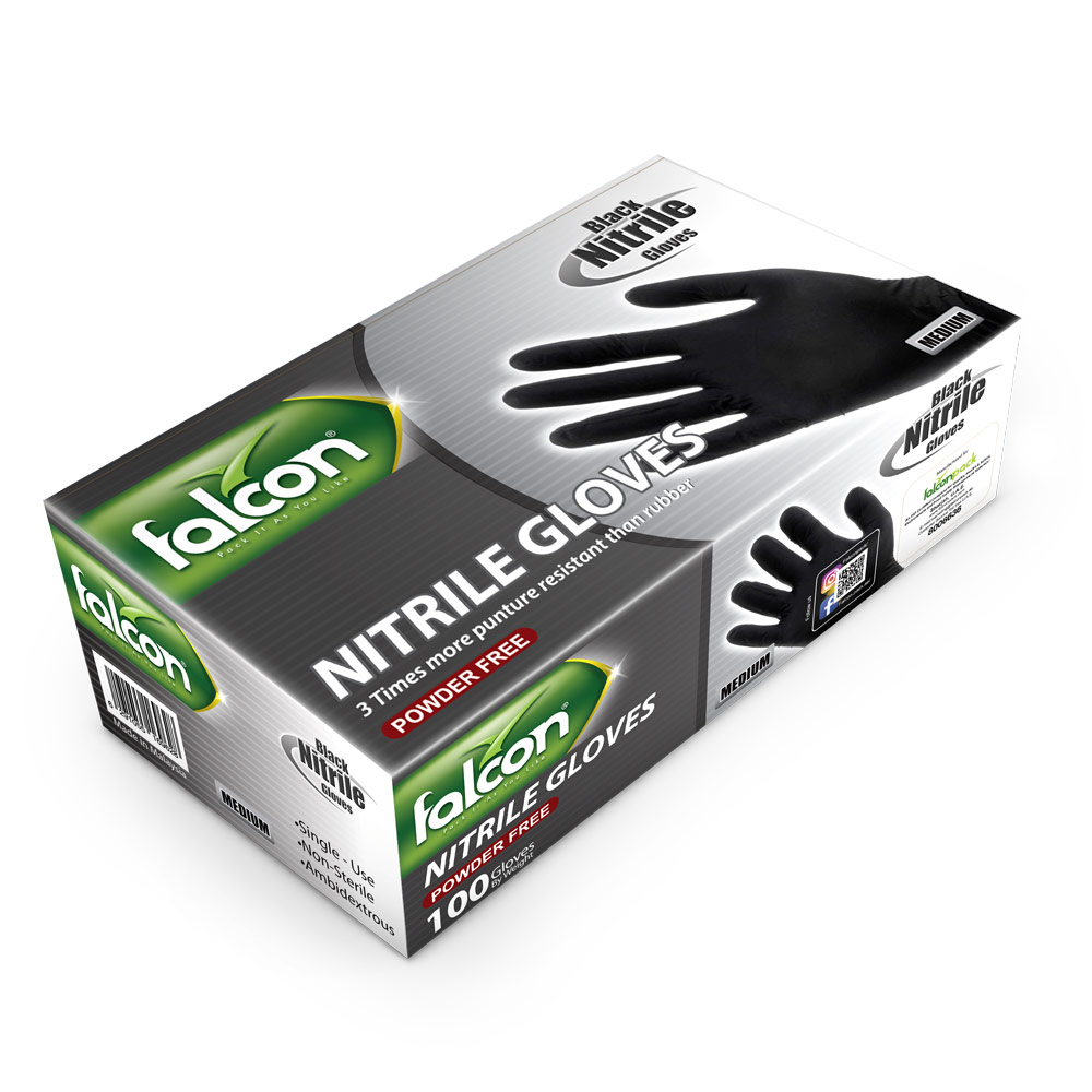 Nitrile Gloves Powder Free Large Size, Black Colour, 10 x 100 Pieces